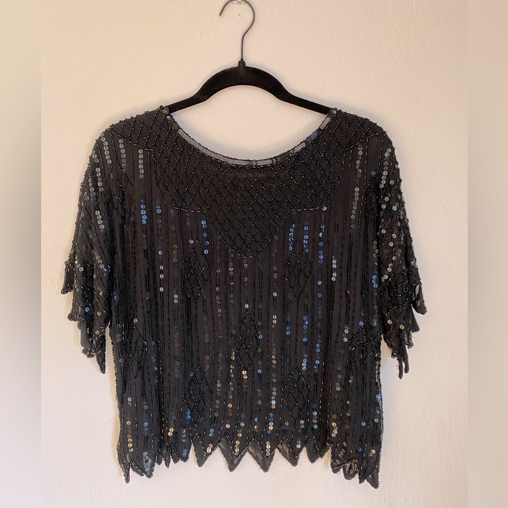 Vintage Ann Katrine silk sequin top